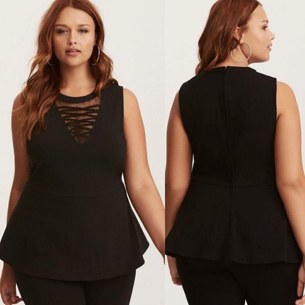 Torrid Black‎ Woven Lace-Up Peplum Top Size 4X